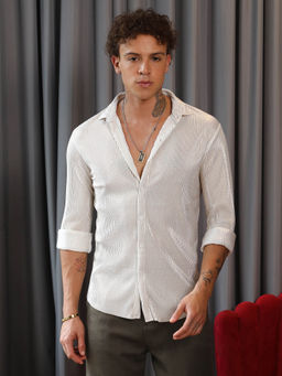 Campus Sutra - Mens Daisy White Metallic Pleated Shirt
