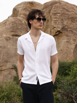 Campus Sutra - Mens Chalk White Self-Design Block Shirt