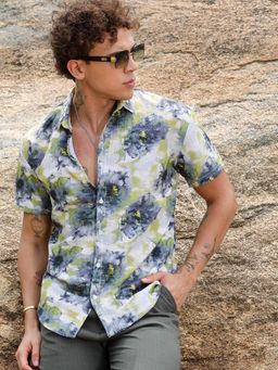 Campus Sutra - Mens Multi-Color Powder Smudged Botanical Shirt