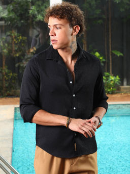 Campus Sutra - Mens Onyx Black Textured Shirt