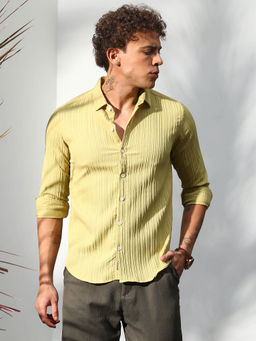 Campus Sutra - Mens Naples Yellow Self-Design Striped Shirt