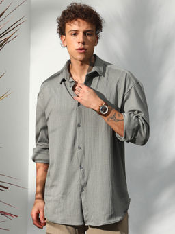 Campus Sutra - Mens Ash Grey Stripe-Textured Shirt