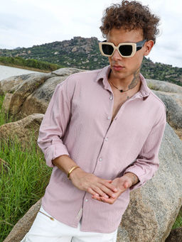 Campus Sutra - Mens Nude Lavender Spear-Textured Shirt