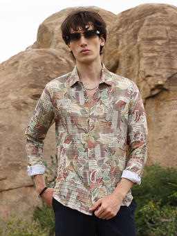 Campus Sutra - Mens Multicolour Artistic Botanical Shirt