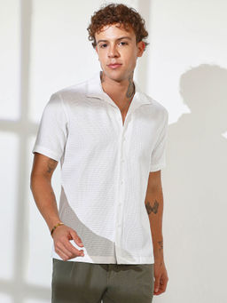 Campus Sutra - Mens Chalk White Solid Knit Shirt