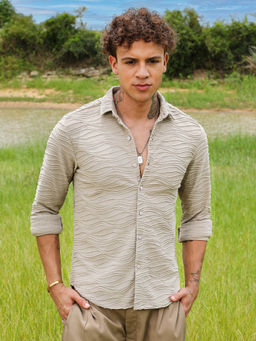 Campus Sutra - Mens Cloud Grey Self-Design Wave Shirt