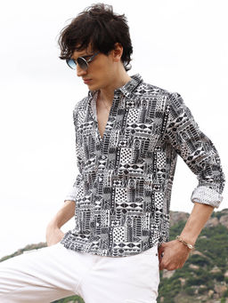 Campus Sutra - Mens Midnight Black Geometric Shirt