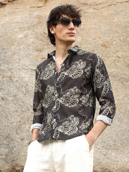 Campus Sutra - Mens Charcoal Black Floral Block Shirt