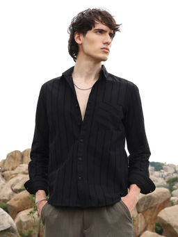 Campus Sutra - Mens Midnight Black Pastel Striped Shirt