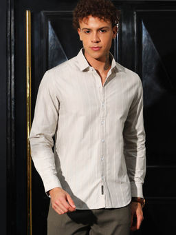 Campus Sutra - Mens Cloud Grey Pastel Striped Shirt