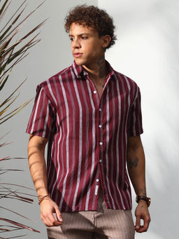 Campus Sutra - Mens Maroon Pencil Striped Shirt