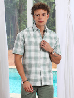 Campus Sutra - Mens Sage Multi-Color Buffalo Check Shirt