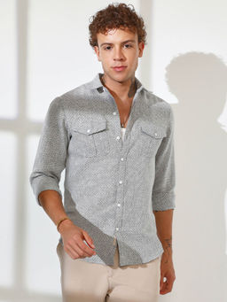 Campus Sutra - Mens Ash Multi-Color Basket-Weave Shirt