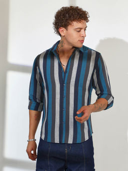 Campus Sutra - Mens Multi-Color Block-Striped Shirt