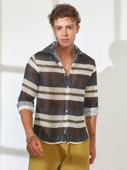 Campus Sutra - Mens Navy Blue Contrast Panel Knit Shirt