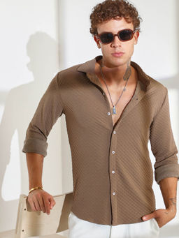 Campus Sutra - Mens Chocolate Brown Cubic-Textured Shirt