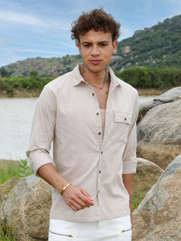 Campus Sutra - Mens Peanut Brown Multitrack-Striped Shirt