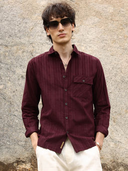 Campus Sutra - Mens Burgundy Red Multitrack-Striped Shirt