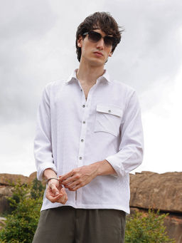 Campus Sutra - Mens Powder White Utility Textured Shirt