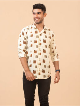 The Bleu Label - Mens Casual Printed Cotton Full Sleeves Collar Neck Shirt