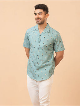 The Bleu Label - Mens Casual Floral Printed Cotton Half Sleeves Collar Neck Shirt