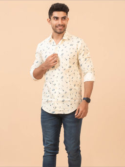 The Bleu Label - Mens Casual Printed Cotton Full Sleeves Collar Neck Shirt