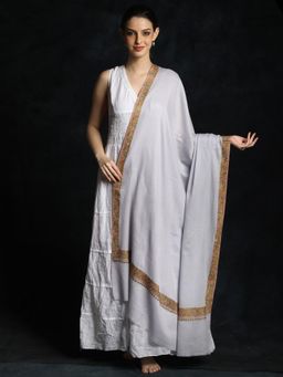 EXOTIC INDIA - Sozni Border From Kashmir Blue Woolen Shawl