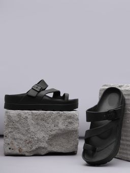 Truffle Collection - Black Solid Sandals