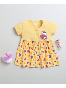 Bumzee - Yellow Girls Half Sleeves Cotton Knee Length Frock