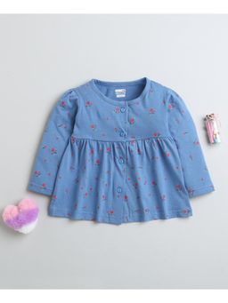 Bumzee - Blue Girls Full Sleeves Cotton Knee Length Frock