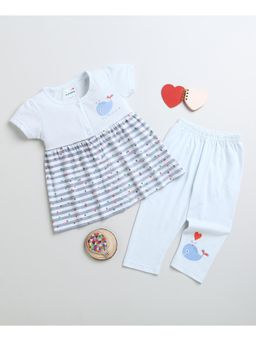 Bumzee - Steel Grey Girls Half Sleeves Cotton Frock & Leggings (Set of 2)