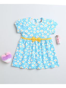 Bumzee - Blue Girls Half Sleeves Cotton Knee Length Frock