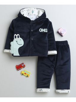 Bumzee - Navy Blue Boys Full Sleeves Polyfill Winter Wear Hoodie with Pant (Set of 2)