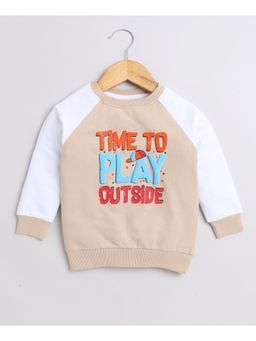 Bumzee - Beige & White Boys Full Sleeves Cotton Sweatshirt