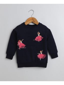 Bumzee - Navy Girls Full Sleeves Cotton Sweatshirt