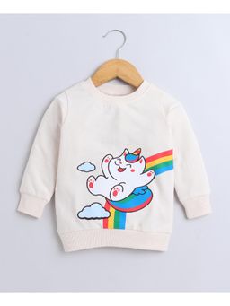 Bumzee - Cream Girls Full Sleeves Cotton Sweatshirt