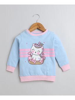 Bumzee - Sky Blue Girls Full Sleeves Cotton Sweatshirt