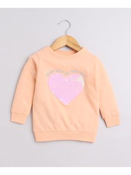 Bumzee - Peach Girls Full Sleeves Cotton Sweatshirt