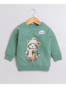 Bumzee - Green Girls Full Sleeves Cotton Sweatshirt
