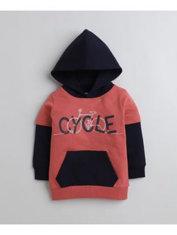 Bumzee - Brick Red & Navy Boys Full Sleeves Cotton Hooded Sweatshirt