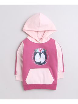 Bumzee - Mauve Girls Full Sleeves Cotton Hooded Sweatshirt