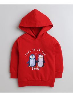 Bumzee - Red Girls Full Sleeves Cotton Hooded Sweatshirt