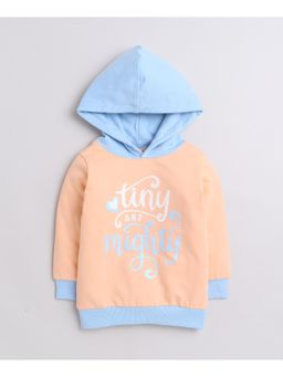 Bumzee - Peach Girls Full Sleeves Cotton Hooded Sweatshirt