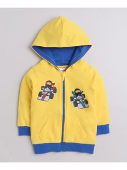 Bumzee - Yellow & Royal Blue Boys Full Sleeves Cotton Hooded Sweatshirt