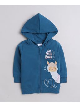 Bumzee - Teal Blue Girls Full Sleeves Cotton Hooded Sweatshirt