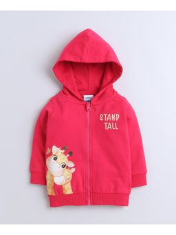 Bumzee - Bright Pink Girls Full Sleeves Cotton Hooded Sweatshirt