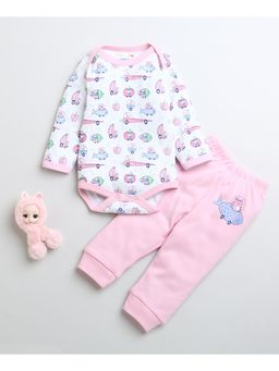 Bumzee - Pink Girls Full Sleeves Bodysuit & Pyjama (Set of 2)