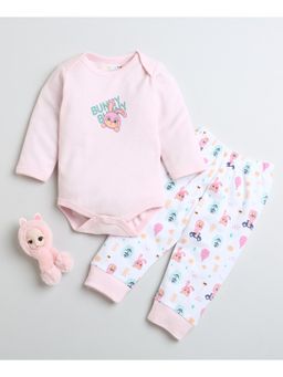 Bumzee - Pink Girls Full Sleeves Bodysuit & Pyjama (Set of 2)
