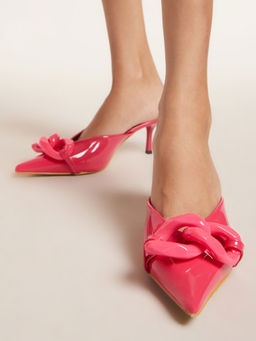 RSVP by Nykaa Fashion - Hot Pink Pointed Toe Chunky Chain Link Mule Heels