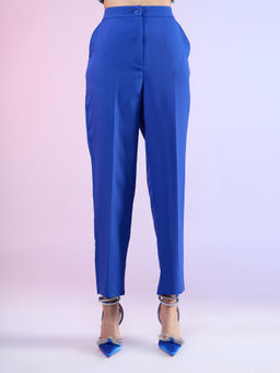 RSVP by Nykaa Fashion - Electric Blue Solid High Waist Tapered Trouser